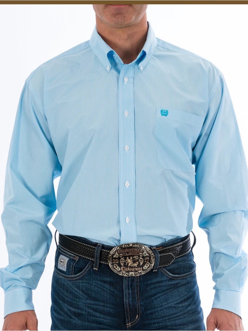 Cinch Men's Pale Blue Striped Button-Down 3XL